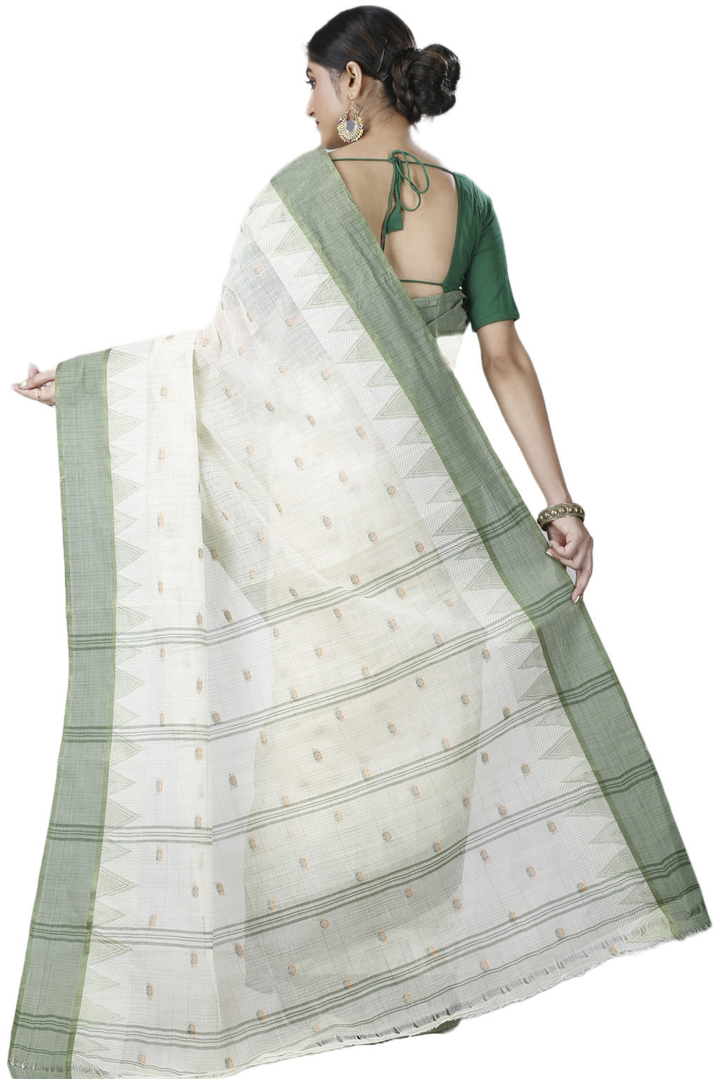 Green Pure Cotton Ishvari Tant Saree (1081)